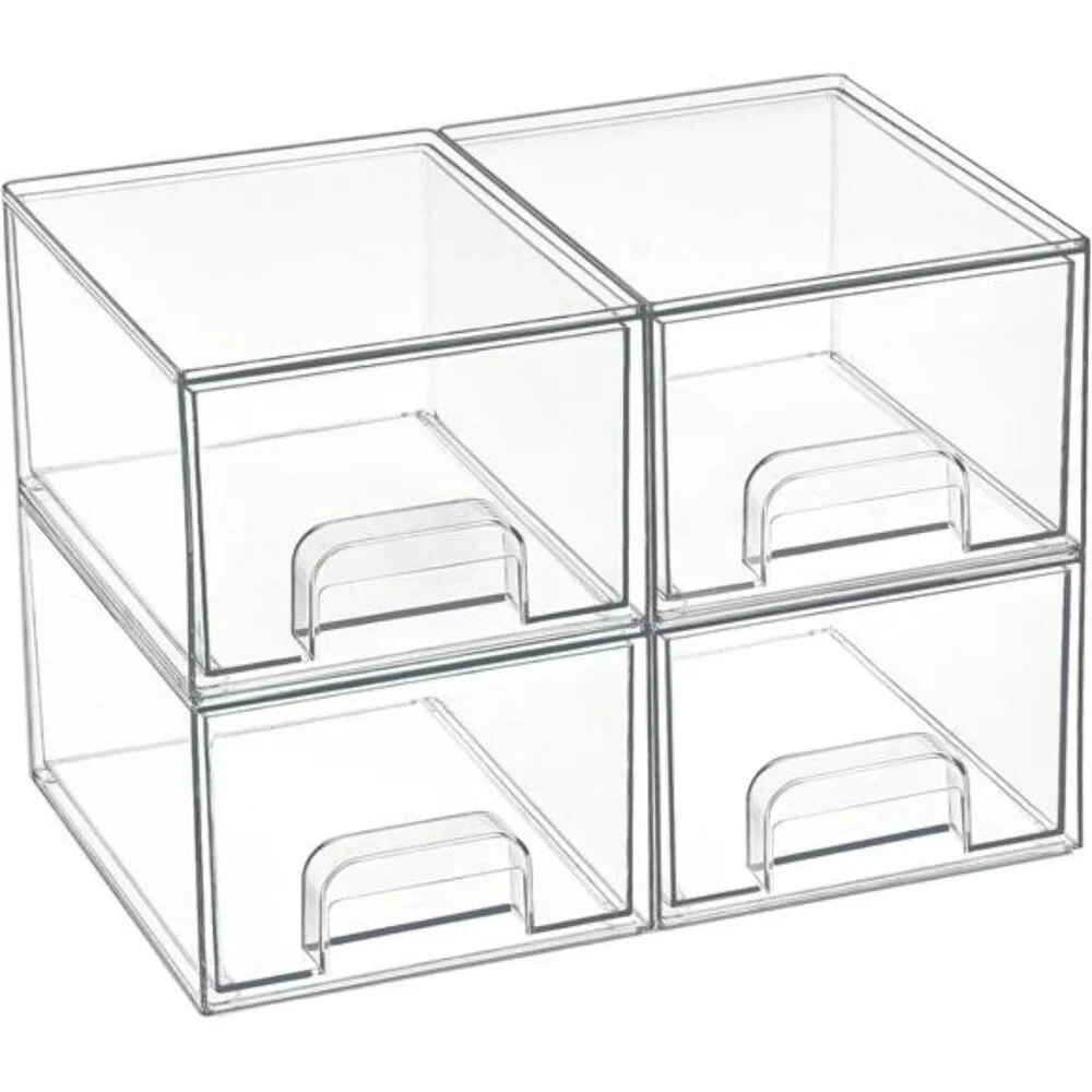 4 Pack Small Clear Stackable Storage Drawers,Acrylic Bathroom Makeup Organizer
